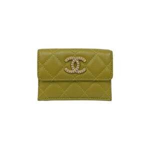 CHANEL Green Caviar Leather Logo Wallet